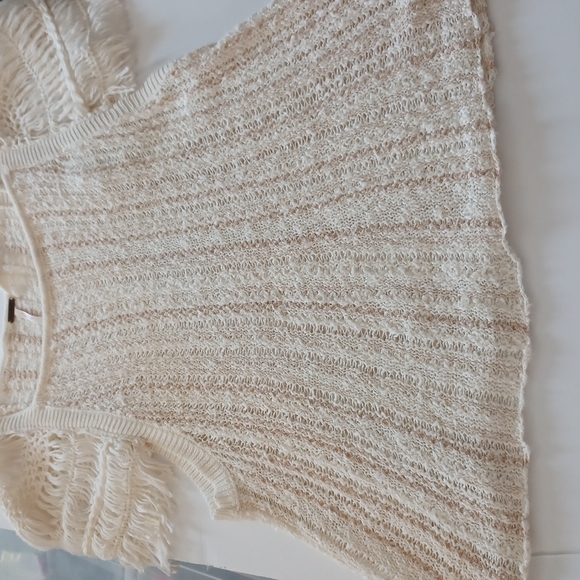 Free people top cream sweater fringed sleeves crochet woven size xs - Picture 2 of 12